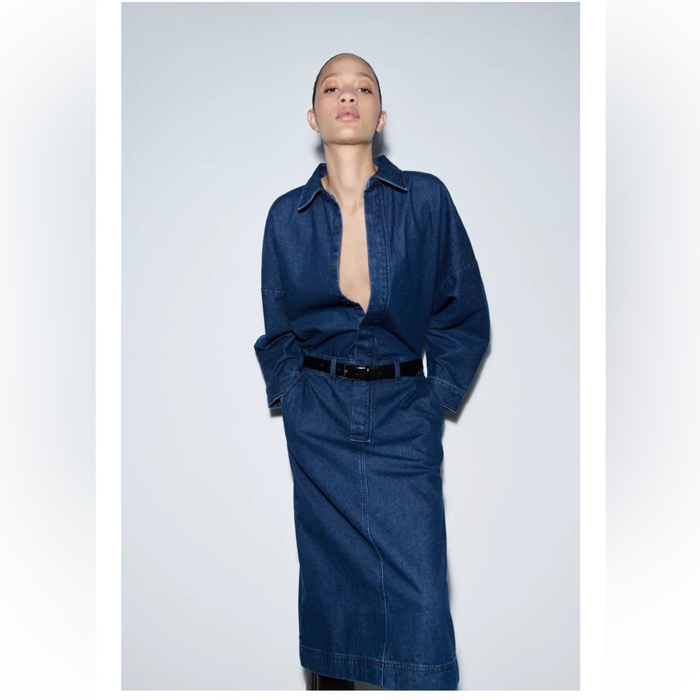 Zara Blue Long Sleeve Denim Dress